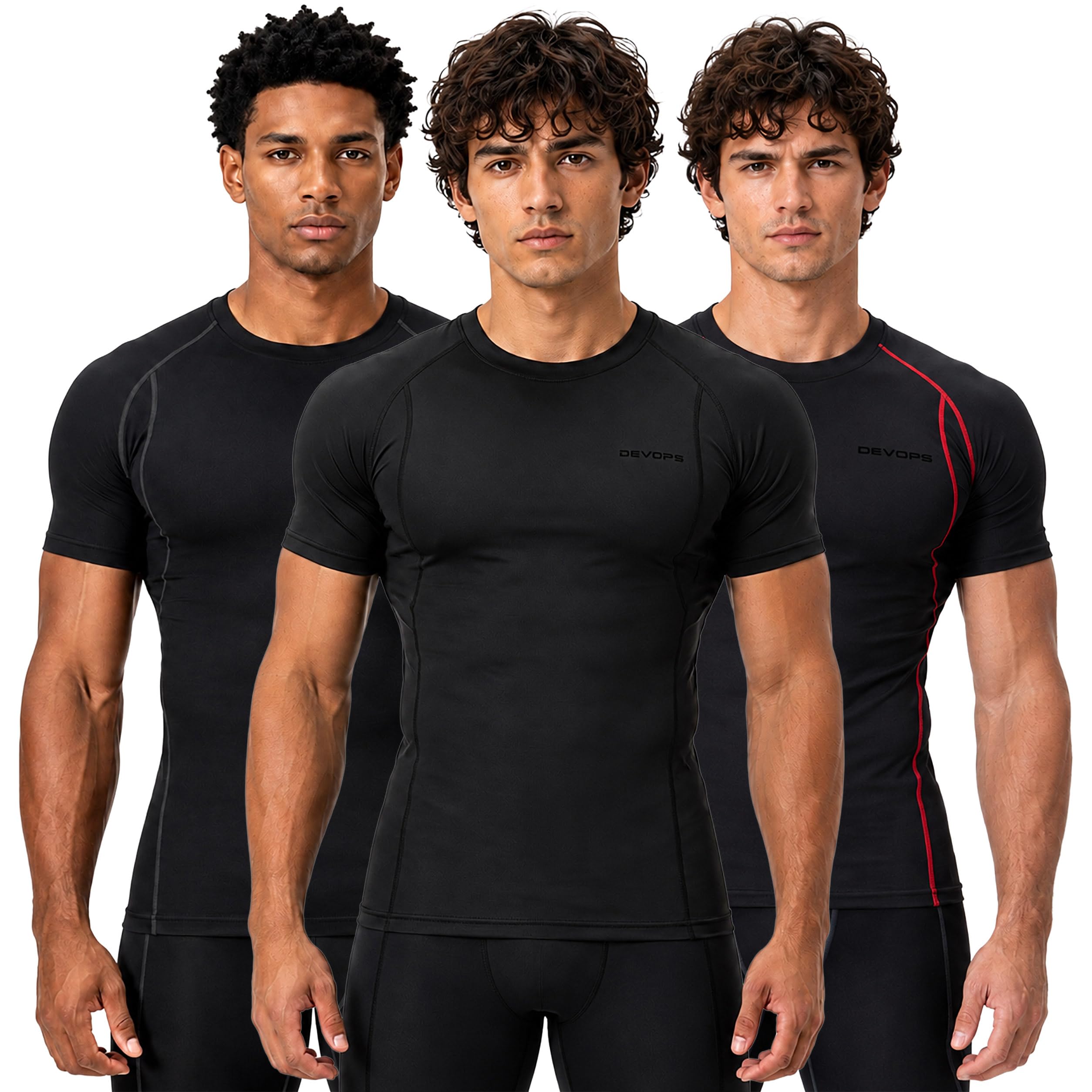 DEVOPS 3 Pack Men's Cool Dry Short Sleeve Compression Shirts