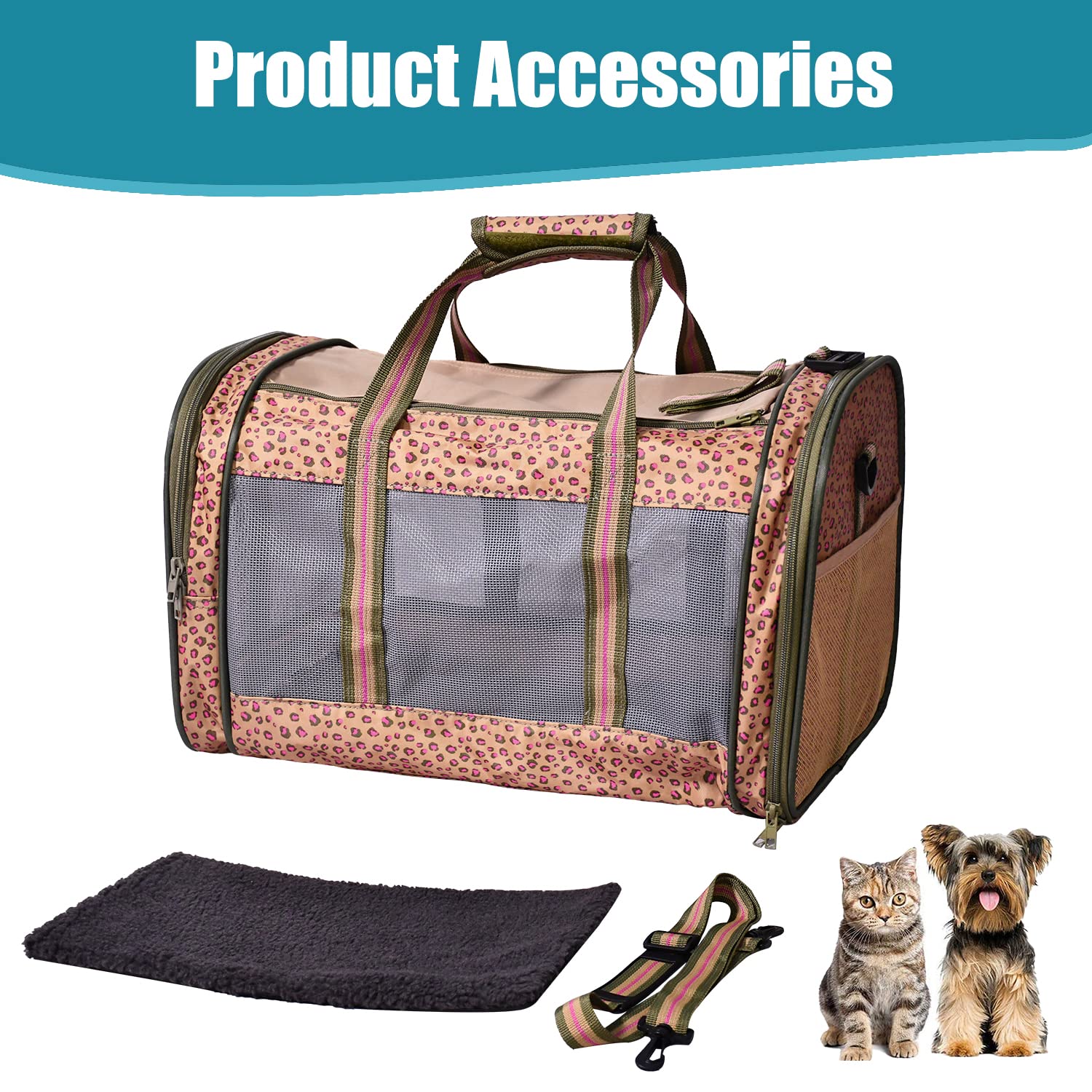 Portador de viaje para mascotas de cara suave, aprobado por la aerolínea, portadores para gatos plegable, duradero, carga superior, asiento de coche para perros y gatos y animales pequeños.