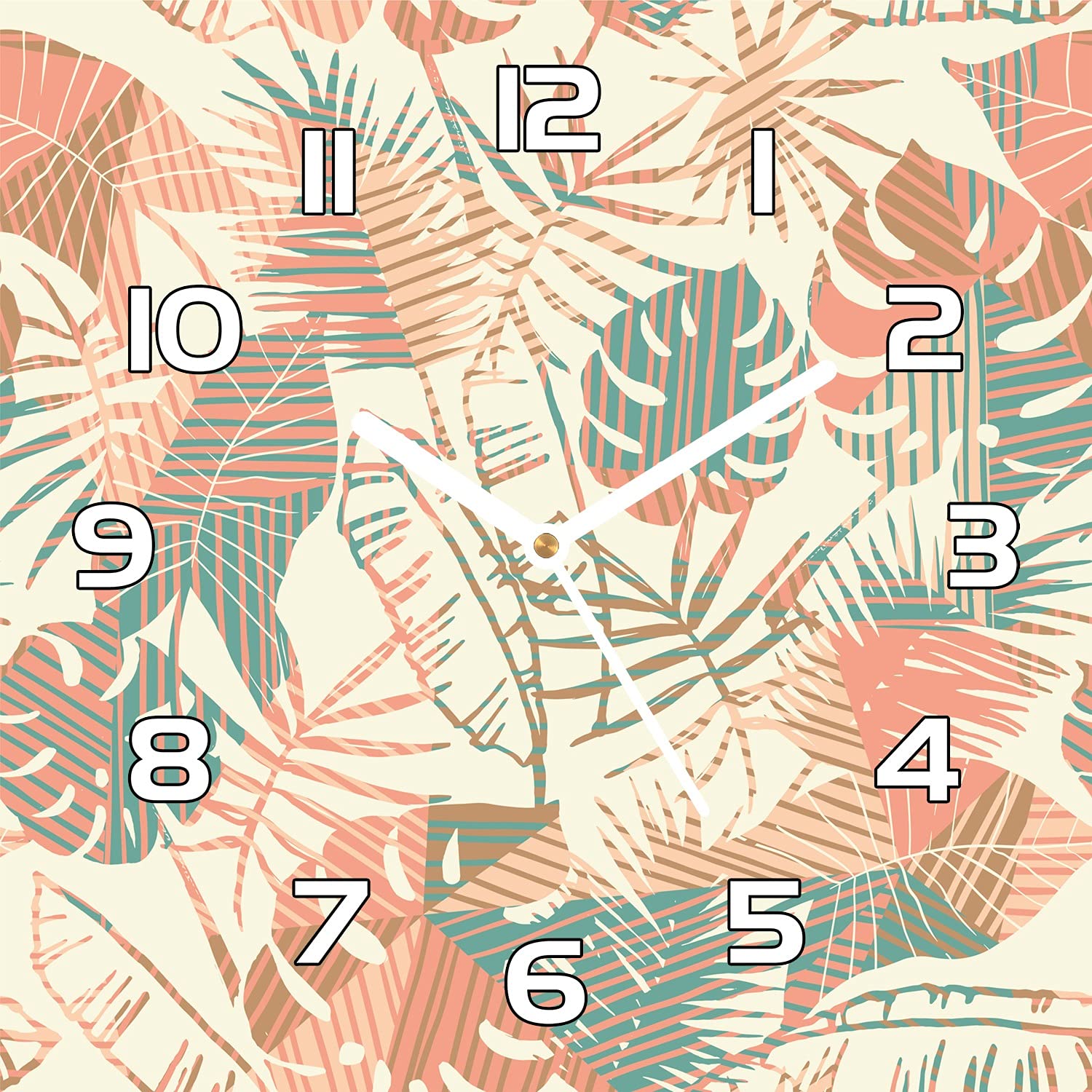 Horloge murale cuisine et salon fleurs beige en verre de sécurité 30x30
