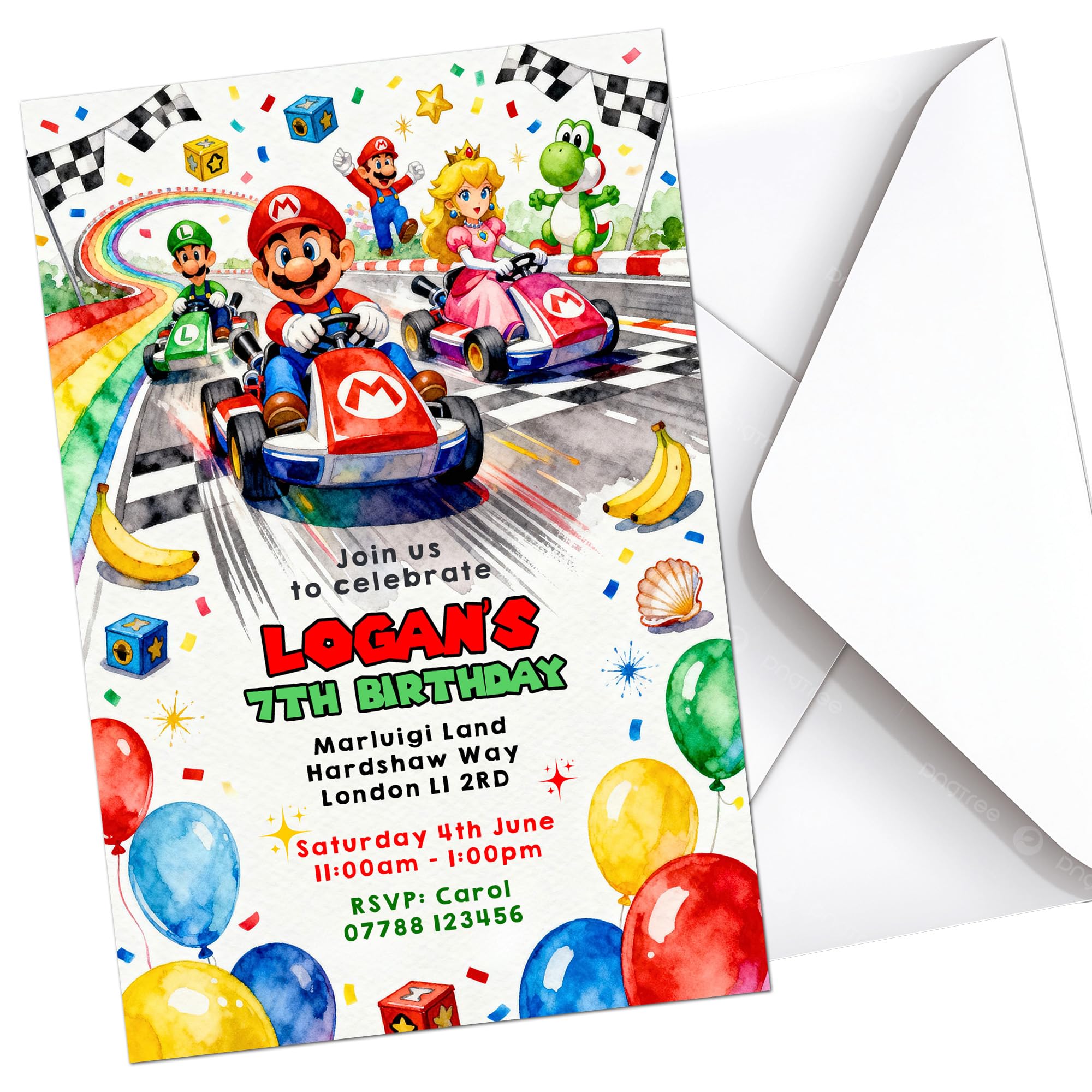 Gaming Kart Party Invites Birthday Invitations & Envelopes Personalised K256
