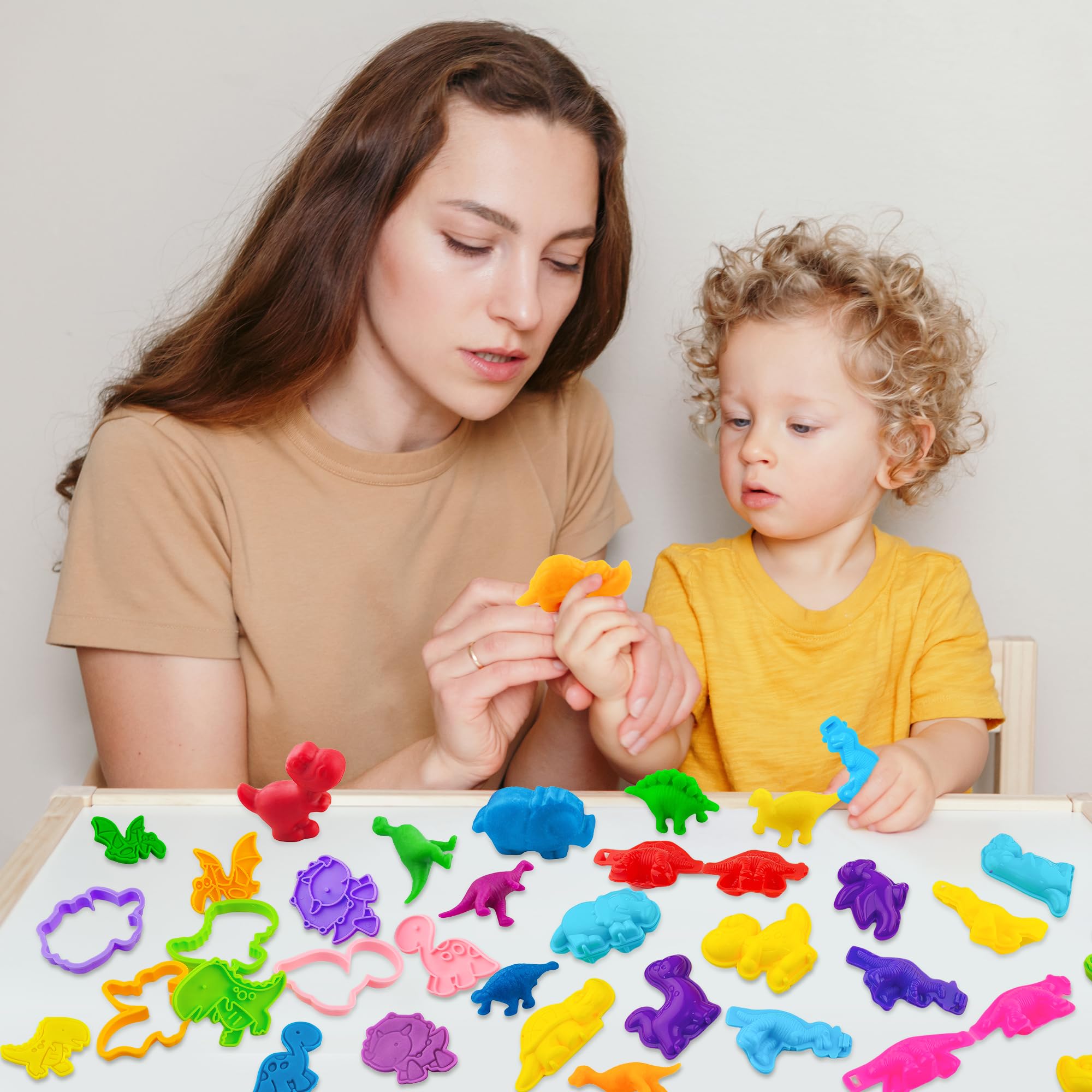 Oun Nana Dinosaur Playdough Tools Set for Kids, 27 PCS Play Dough Dinosaur Molds and Accessories for Creative Play Dough Fun, Playdough Starter Kit for Kids Ages 2-8, Random Color - Image 7