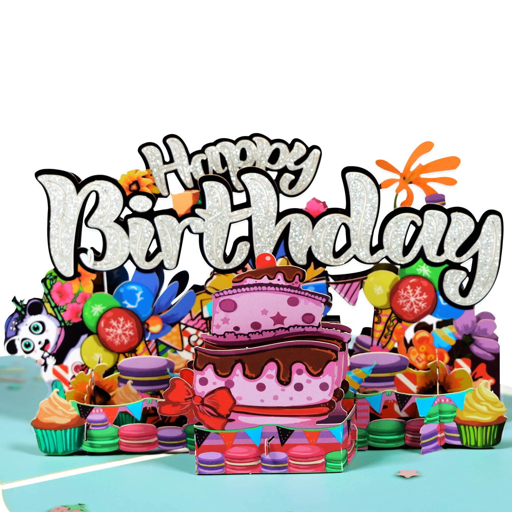 GREETING ART Biglietto di compleanno pop-up 3D, biglietto pop-up con confezione regalo e palloncini, donne e uomini, biglietto di auguri per il compleanno dei bambini
