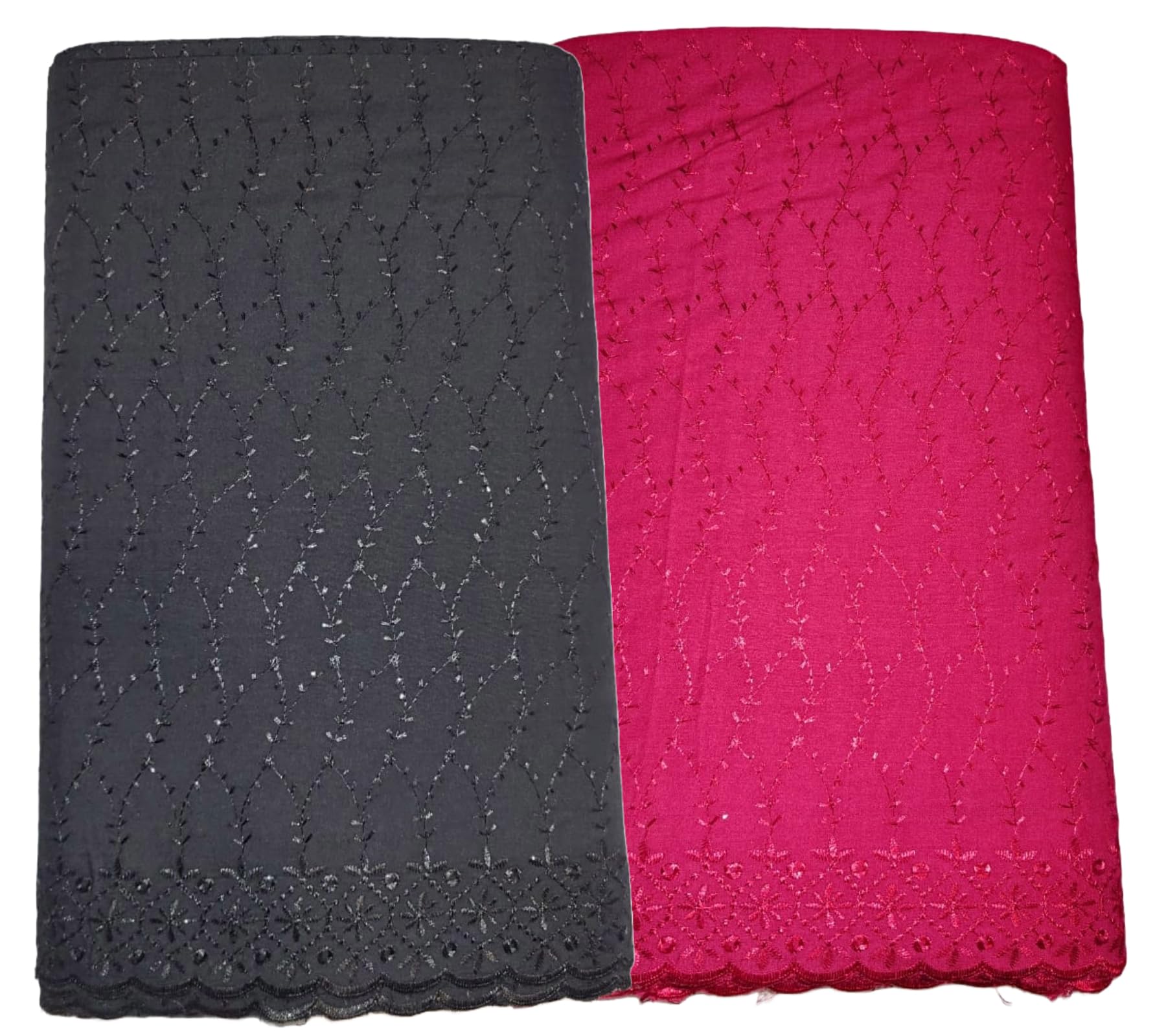Embroidery Work Cotton Blouse Material, Pack of 2, Black and Pink-image-30
