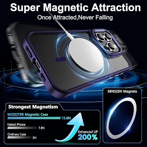 Miniatura 3 de MOZOTER Funda magnética 6 en 1 para iPhone 15 Pro, compatible con MagSafe, antiamarilleo, protectores de pantalla y protectores de lente de cámara,