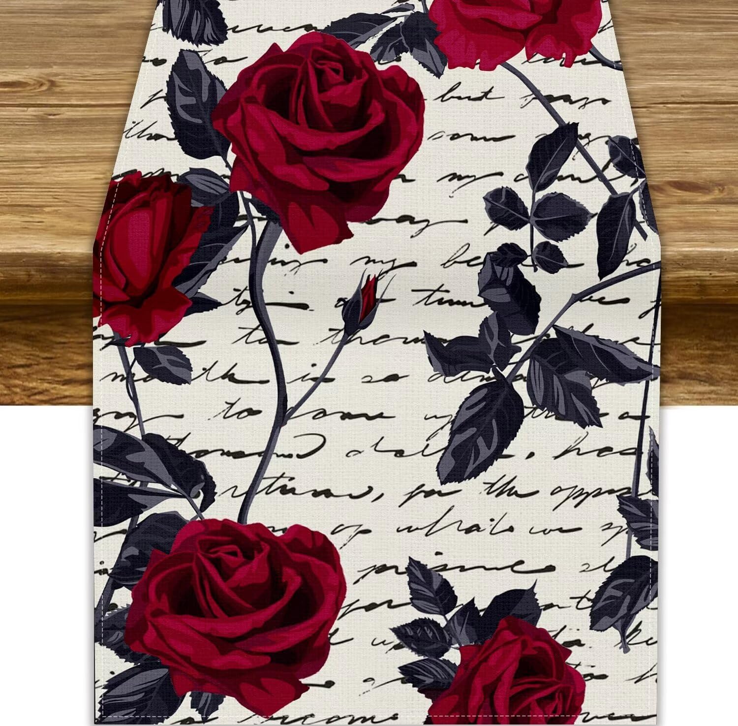 Red Rose Table Runner,Vintage Rose Spring Flowers Dinner Table Decoration for Home Living Room Kitchen Dining Room 13x36in