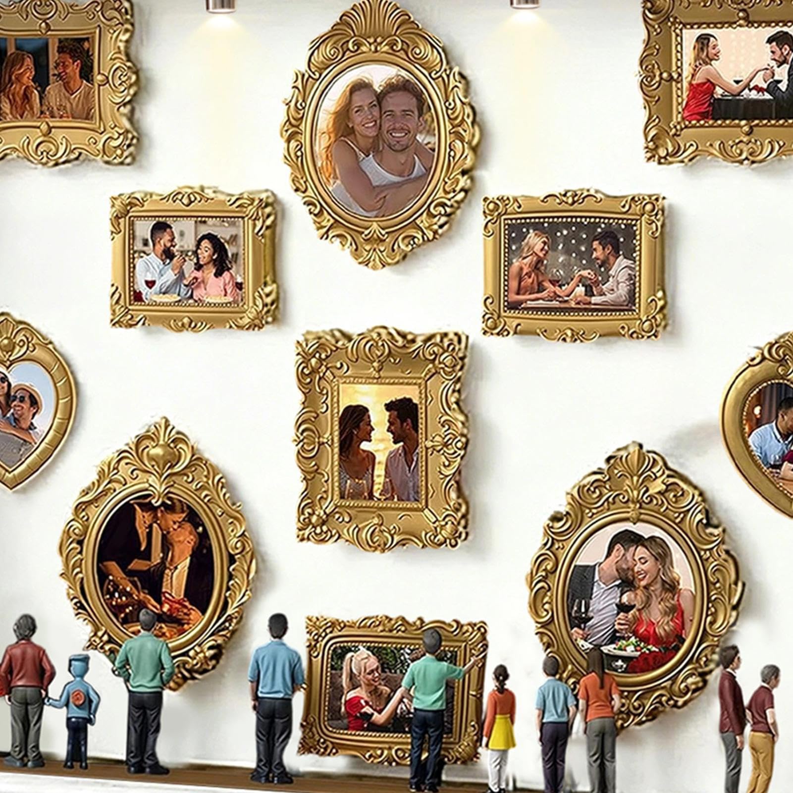 Genérico De Silueta De Mini Museo, Estuche De Fotos De Recuerdo Con Luz LED, 11 Piezas De Marcos Miniaturas Con 8 Figurillas, Para Decoración Del Hogar, Bodas Y Cumpleaños Familiares
