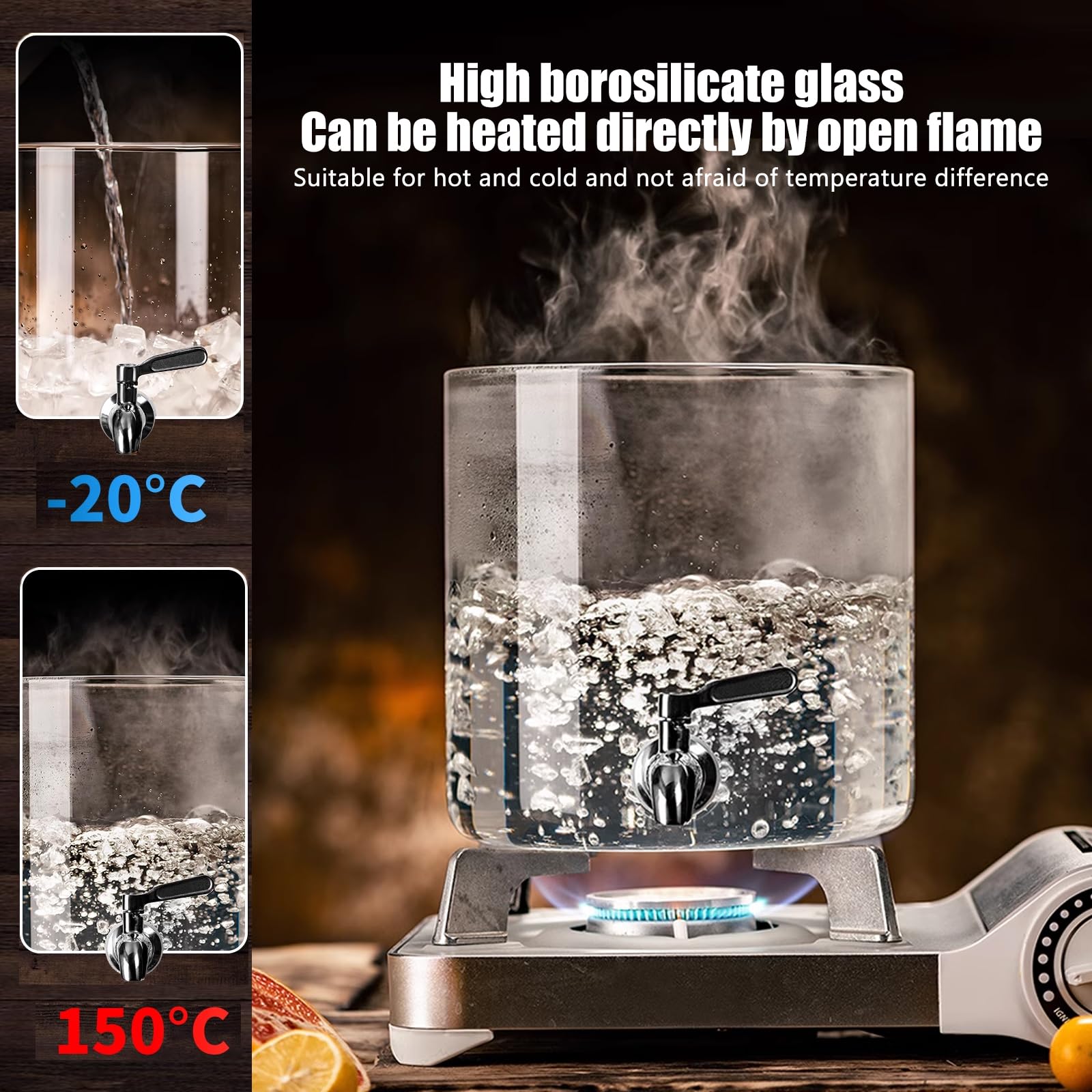 Dispenser per Bevande in Vetro Infrangibile, Dispenser per Acqua con Supporto E Rubinetto, Dispenser per Succo di Limonata, per Matrimoni, Feste, Bevande Calde O Fredde,5L