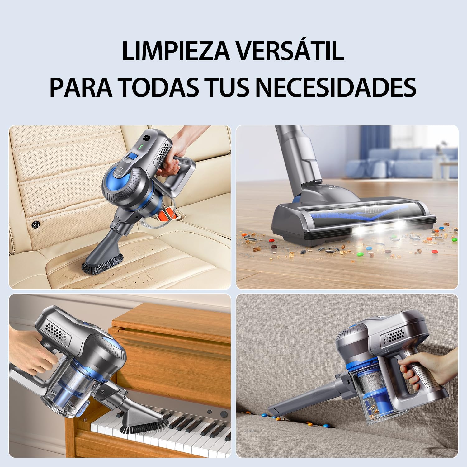 Greenote Aspiradora sin Cable,23000pa Ligero Aspiradora Inalámbrica,Aspirador Vertical con Luces LED,Multifuncional 6 en 1,Funciona 35 Mins,Peso 1,5 kg,para Suelos Duros y Alfombra de Pelo Corto
