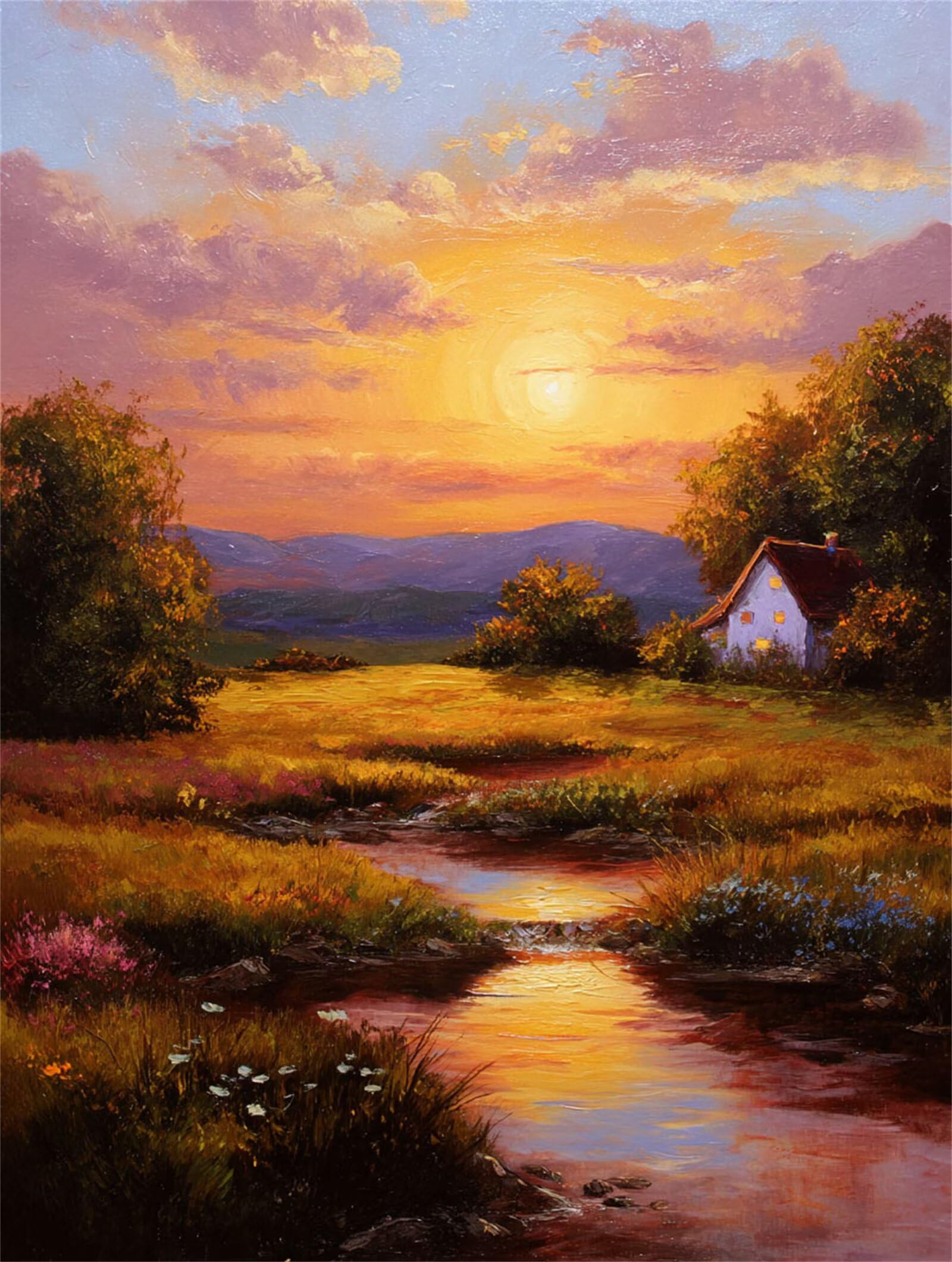 Dipingere con i Numeri Adulti tramonto, pratoia Dipingere con i Numeri Bambini DIY Kit, Set Premium con Pennelli, Decorazione Casa & Creativo Regalo, Attività di Tempo libero 90x120cm z-254