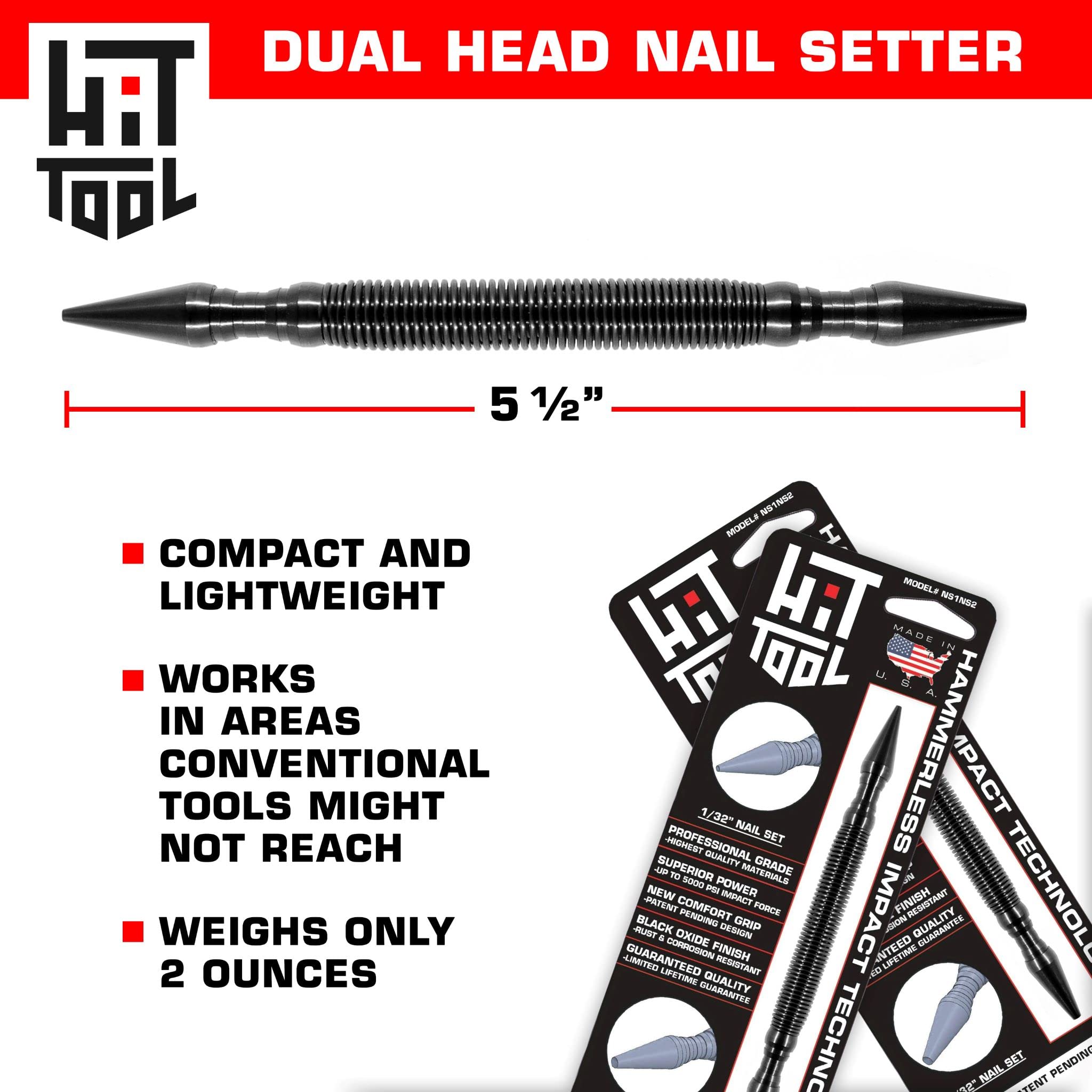 Hit Tool 1/32 "juego de uñas sin martillo, 2/32" clavo sin martillo conjunto Punch