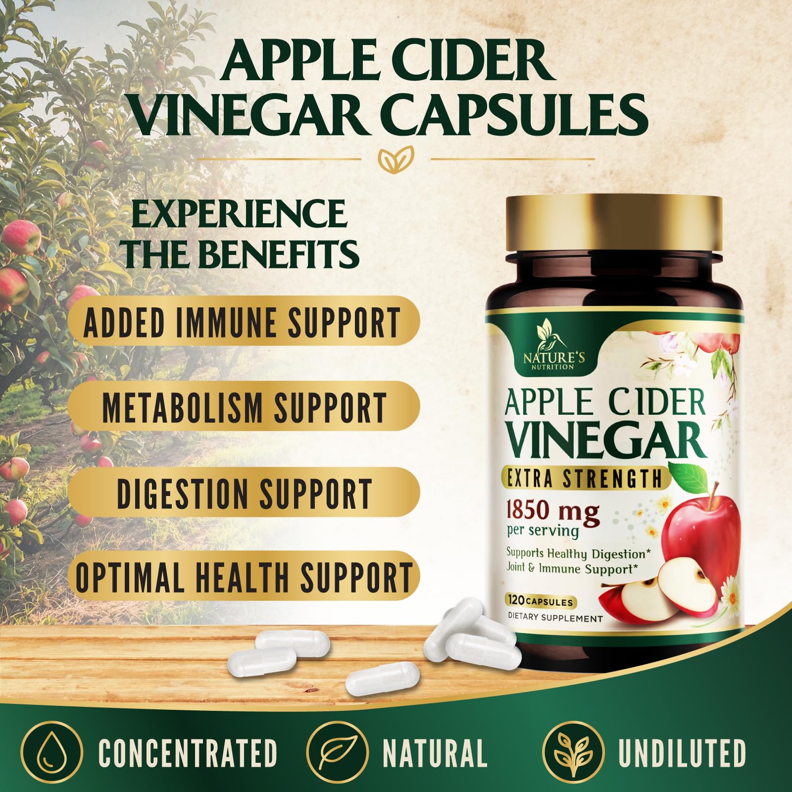 Apple Cider Vinegar Capsules 1877mg - Extra Strength Detox & Cleanse with Vitamin D & Zinc - Premium ACV, Joint Natural Digestion & Immune Support - Vegetarian Gluten Free Supplement - 120 Capsules — Amazon image 5