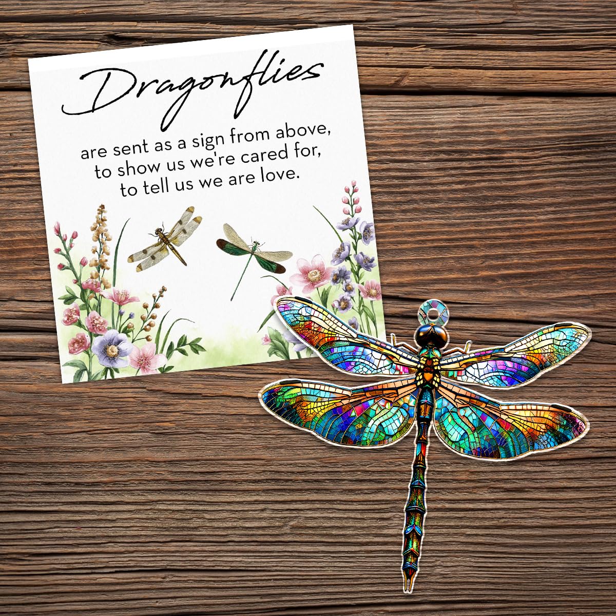 OASSIE Dragonfly Gifts for Women - Acrylic Ornaments for Tree with Card - Dragonfly Decor for Home Garden Decorations, Dragon Fly Gift for Women, Birthday Gifts for Mom Grandma Friends