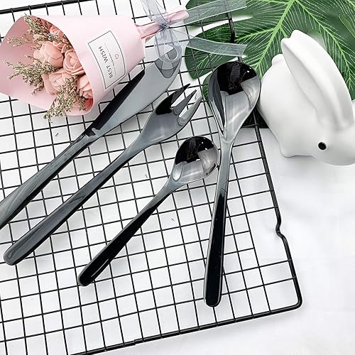 Miniatura 9 de JASHII Servicio de cubiertos de acero inoxidable estilo japonés para 6, utensilios de diseño moderno y elegante, cubiertos con cuchillo de 24