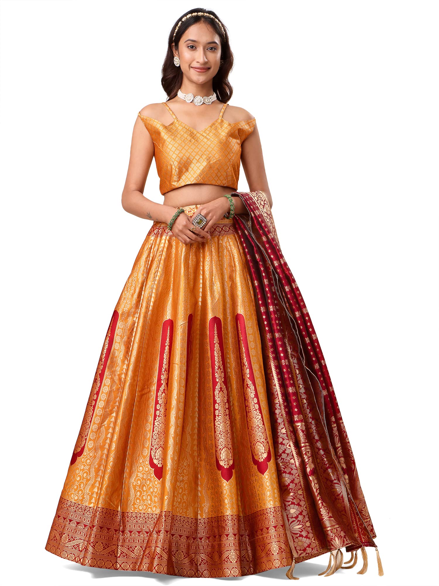 PURVAJAWomen's Jacquard Semi-Stitched Lehenga choli(Lihaaz)