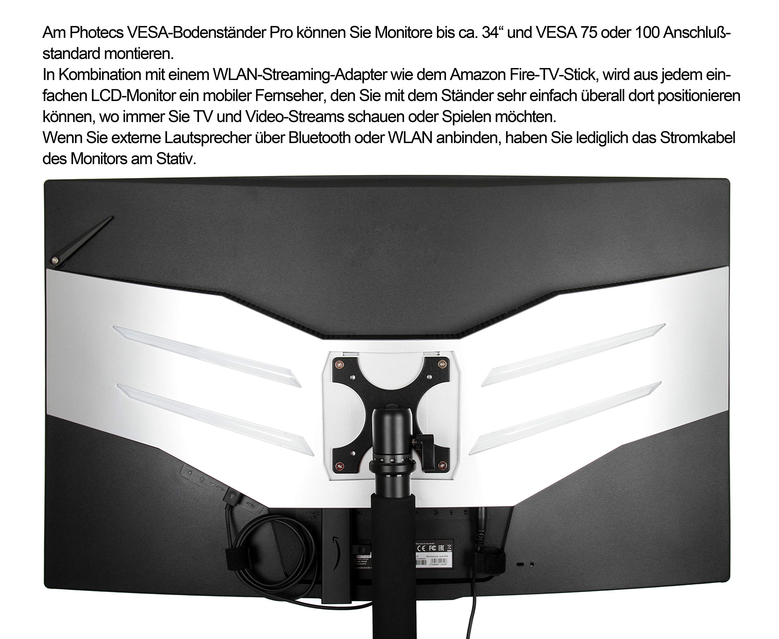 VESA-Adapter 75/100 mit Panorama-Stativkopf Pro V2, 3/8" Anschluß Plus Adapter zu 1/4", für Stative und Bodenständer