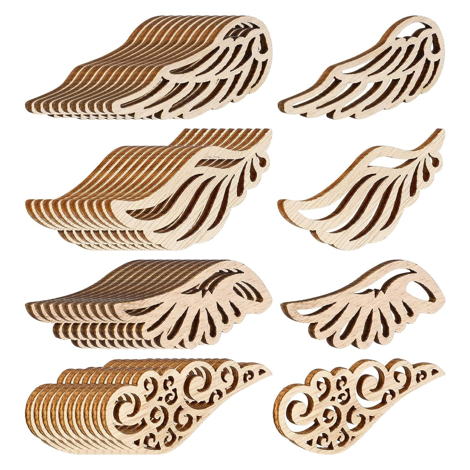 80 Fette Di Legno Con Ali D'angelo - Ciondoli Decorativi Fai Da Te Per Matrimonio, Bomboniere E Craft