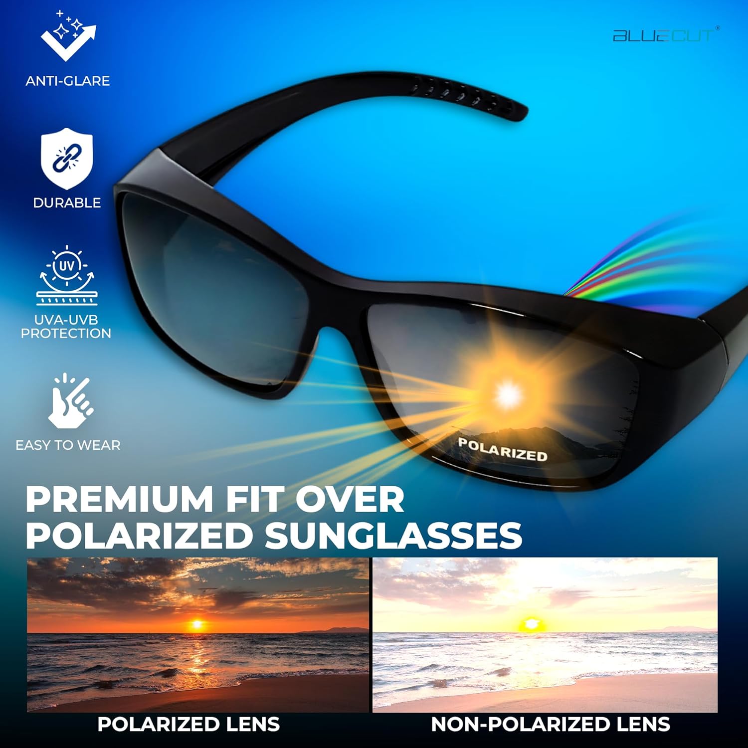 BLUE CUT Fit Over Polarized Sunglasses Solar Shield Sunglasses To Wear Over Glasses - Image 2