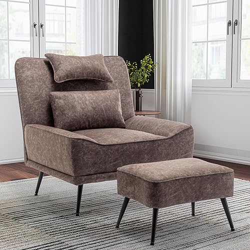 Miniatura 1 de ALISH Silla decorativa moderna con otomana, silla tapizada y juego otomano, juego de sillas de sala de estar, cómodo sofá individual con cojín