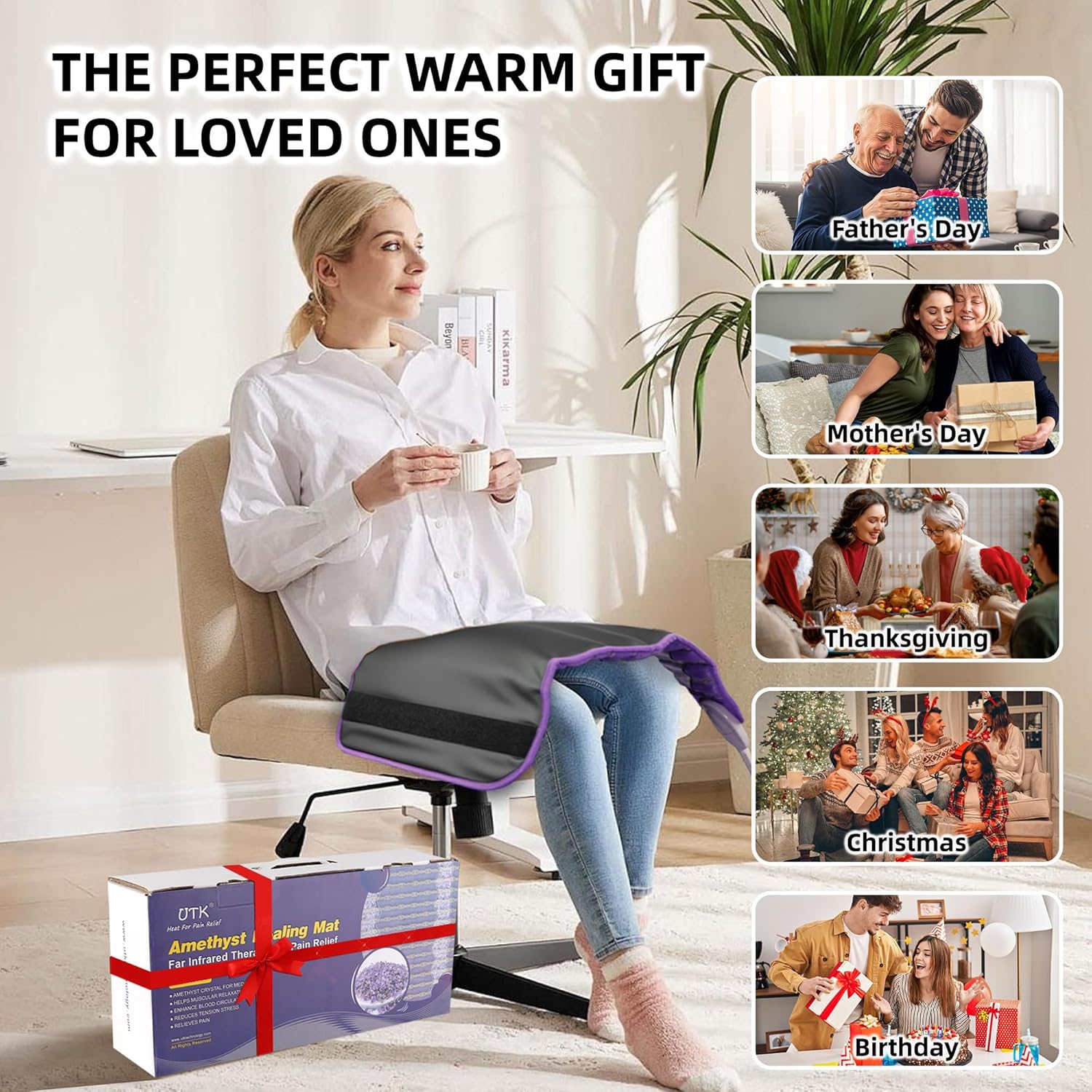 UTK Far Infrared Heating Pads for Back, 5X Pain Relief Amethyst Heating Pad for Sciatica, Waist, Abdomen, Thigh, Hip, Hotter to 159℉, FSA-HSA Eligible, 4H Auto-Off, Gift for Women Men, 24'' x 16'' - Image 7