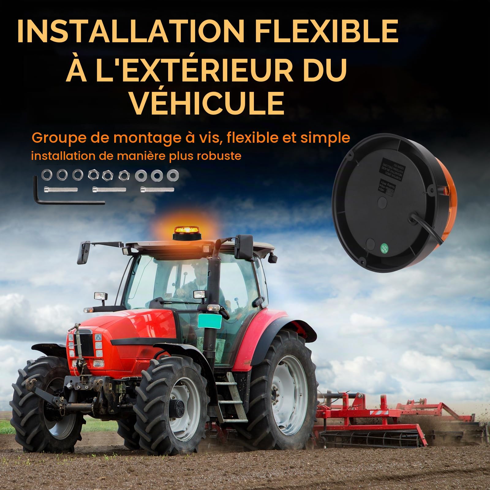 2PCS Gyrophare LED Orange, 12V-24V Orange-Phare d’Avertissement Clignotant avec 6 Modes de Flash Strobe Beacon Light Ambre pour Camion Tracteur Caravane IP67 étanche E-Mark E9