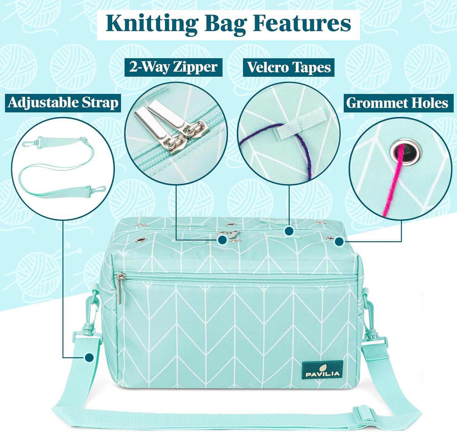 Pavilia Knitting & Crochet Bag Organizer, Crochet & Knitting Project Bag, On-The-Go Yarn Storage, Teal