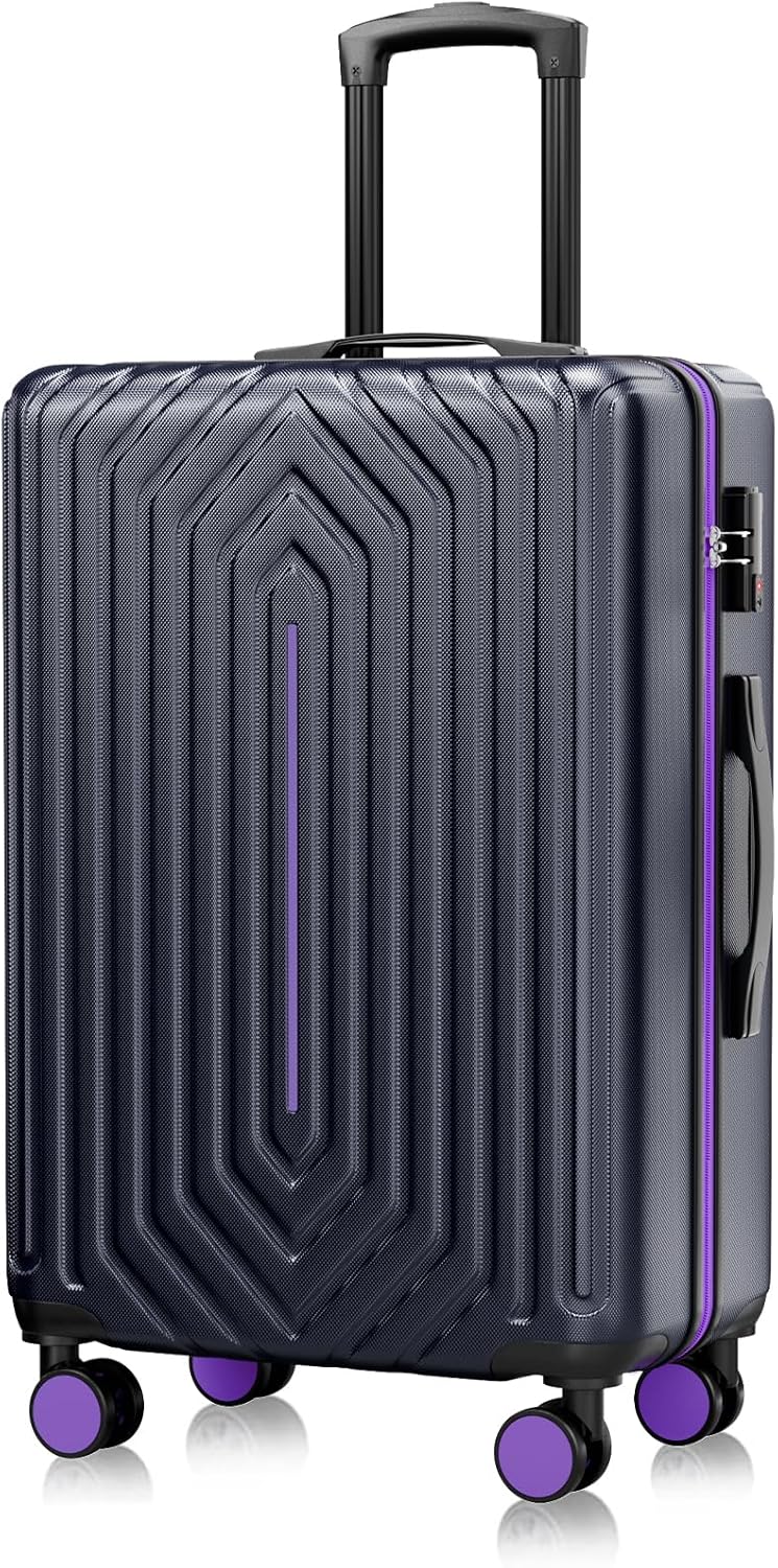 20 inch Carry-on Luggage Hardside Lightweight Suitcase with Spinner Wheels TSA Lock Airline Approved Suitcase for Travel Business, Purple with Dark Blue