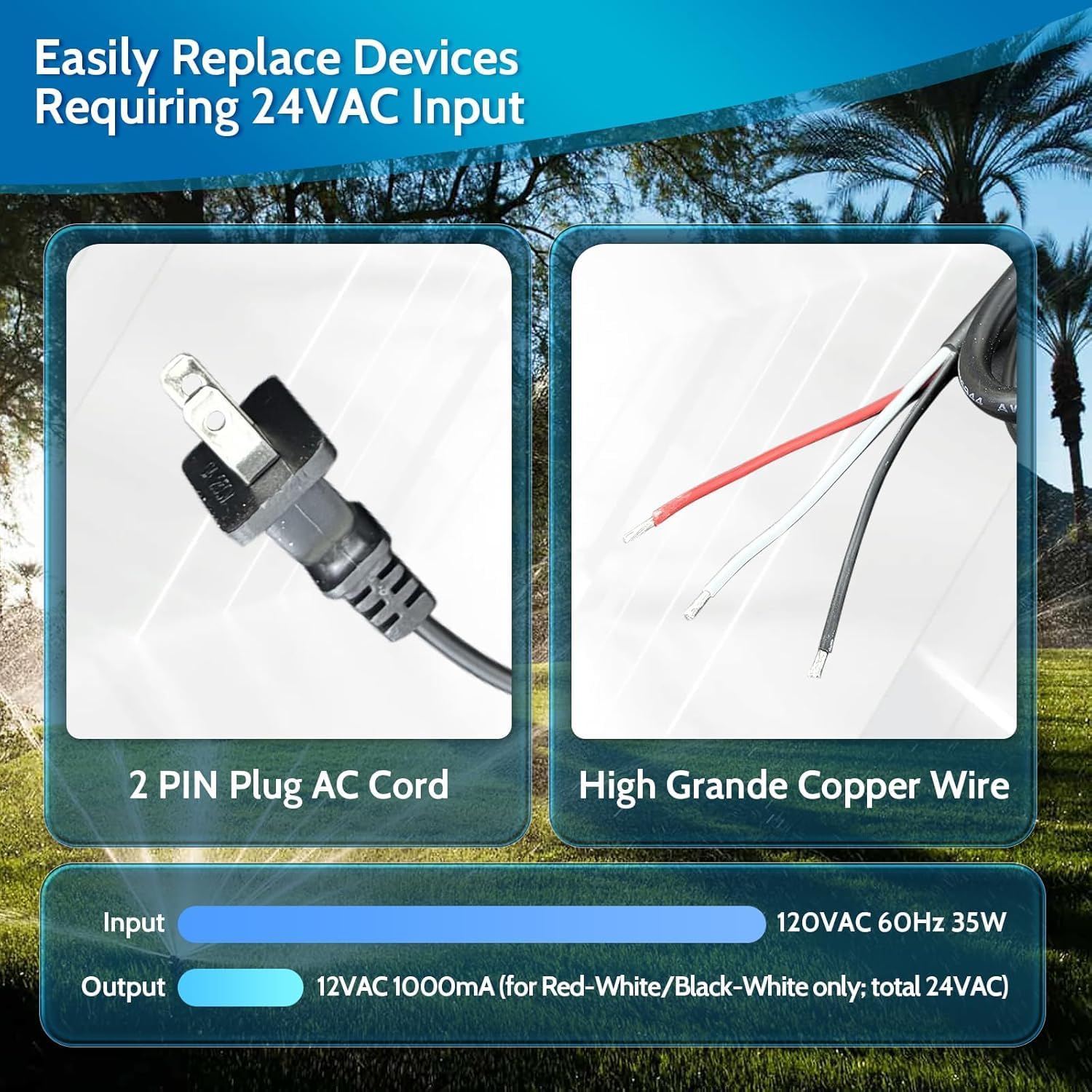 526500 635640 24VAC Indoor Controller Transformer.for Hunter Irritrol Rain Bird ESP-M Sprinkler System,Compatible Toro ECX Sprinkler Controller Transformer Replace，a Perfect Replacement to