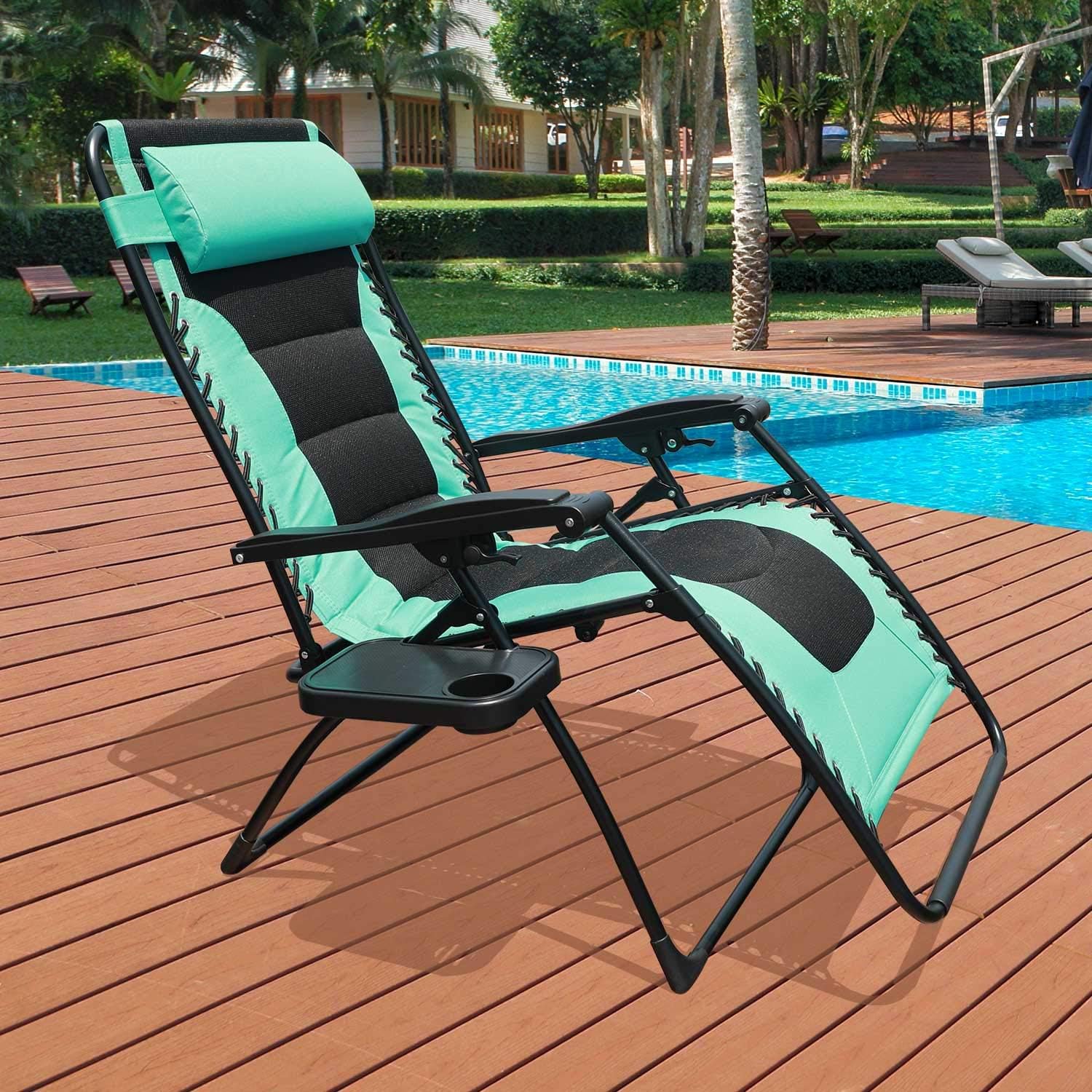 GOLDSUN Oversized Padded Zero Gravity Reclining Chair Adjustable Patio Lounge Chair with Cup Holder for Outdoor Beach Porch,Swimming Pool (Blue) : Patio, Lawn & Garden