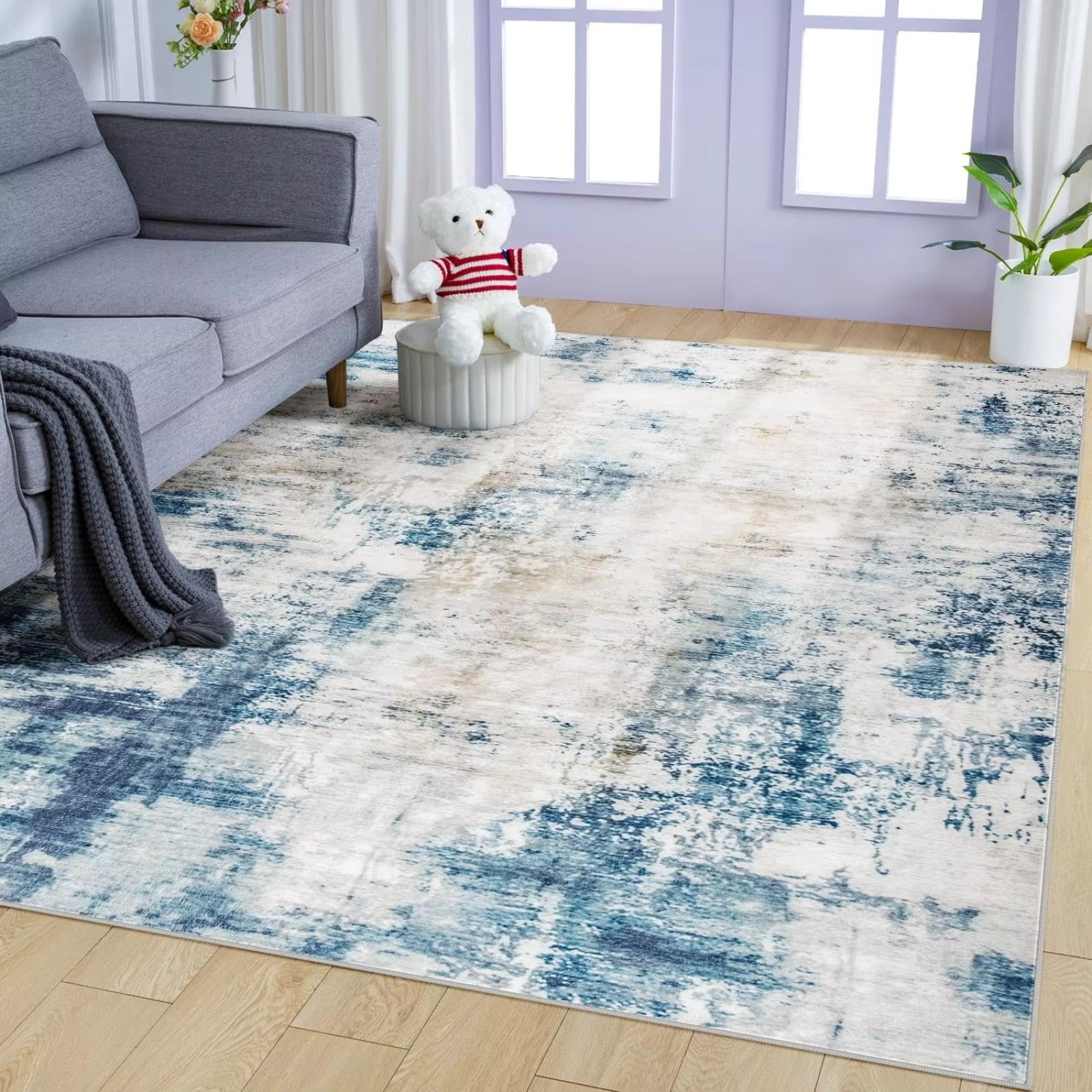 Tapis abstrait lavable à poils ras 180x250cm idéal pour un entretien facile au salon