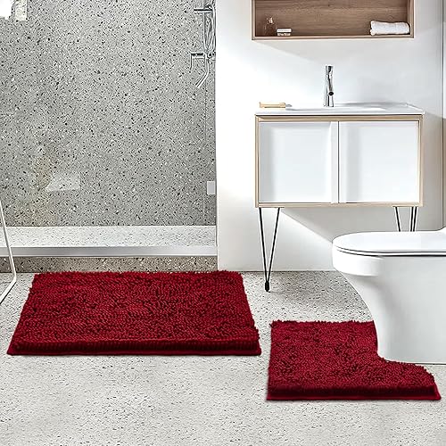 Miniatura 2 de Juego de 2 alfombras de baño para baño, ducha y baño, tapete de baño de felpilla, tapete de baño de 20 x 20 pulgadas en forma de U y alfombra de 20