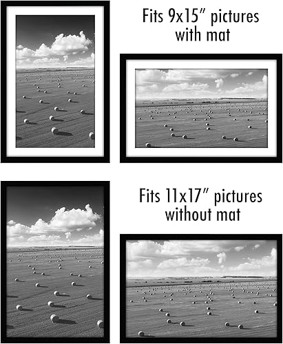 Miniatura 4 de Americanflat Portarretratos de 11 x 17 pulgadas, color negro, juego de 5 marcos, muestra 9 x 15 pulgadas con paspartú y 11 x 17 pulgadas sin