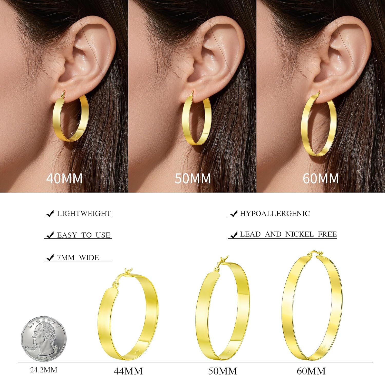 Large Hoop Earrings for Women Chunky Gold Hoops Silver Hoop Earrings Lightweight Big Oval Hoops Gold Plated Silver Plated Jewelry Gifts - Image 4
