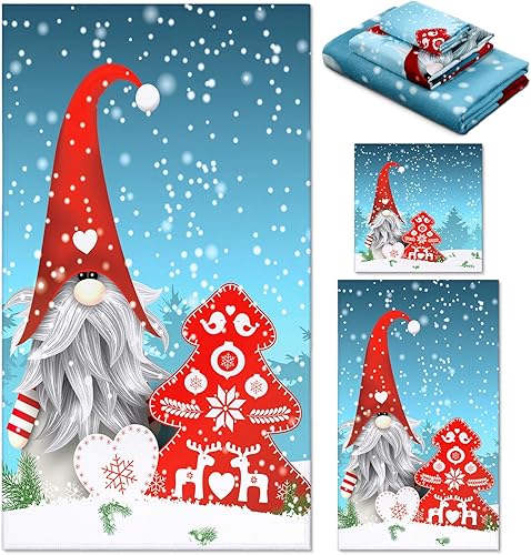 Juego de 3 toallas de baño de gnomo de Navidad, toallas de mano para árbol de Navidad, toallas de baño de copos de nieve, toallas de baño suaves y disponible en Yaxa Peru