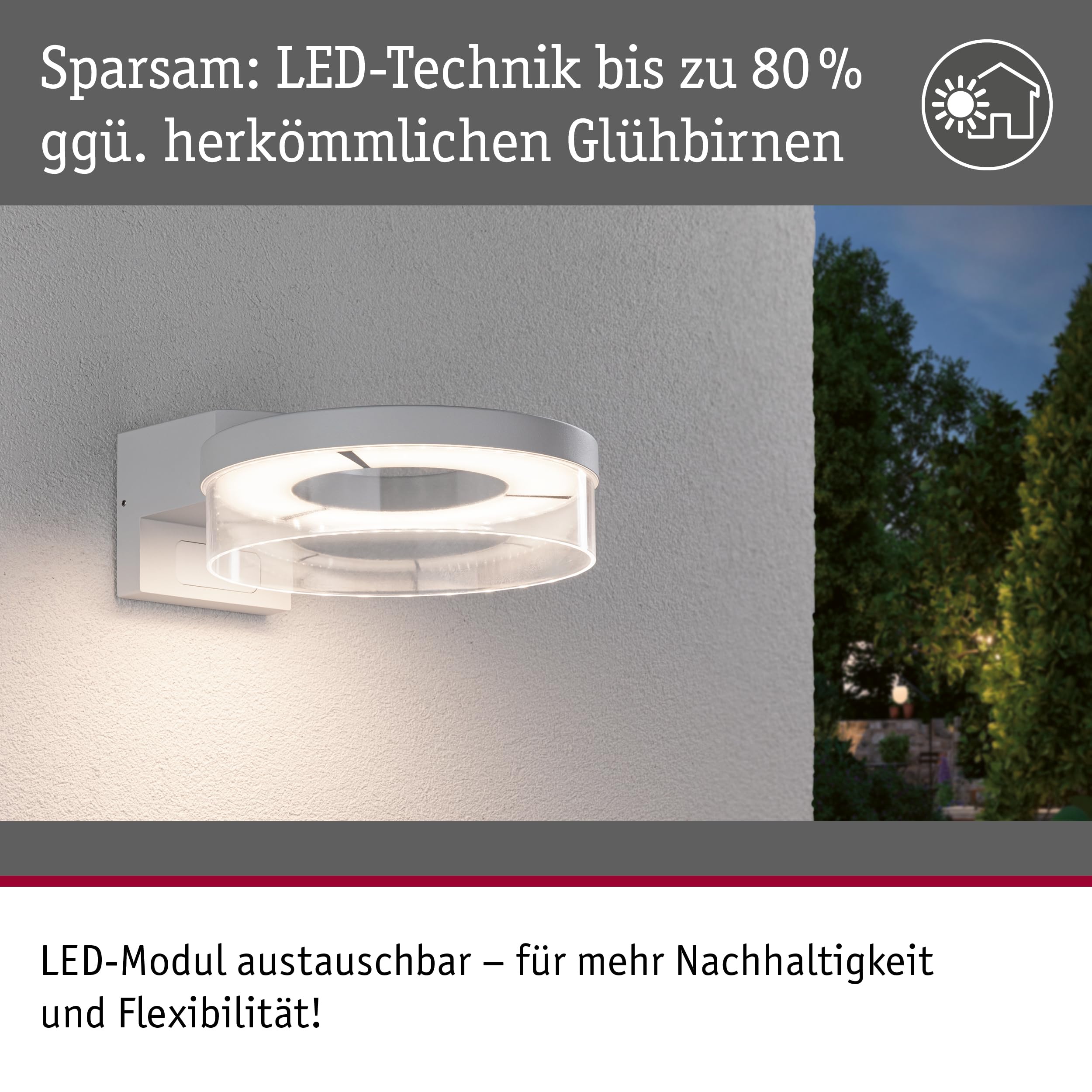Paulmann 93112 LED Außenwandleuchte Capera Bewegungsmelder IP44 231mm 3000K 8 / 1x1,2W 700lm 230V Weiß Aluminium