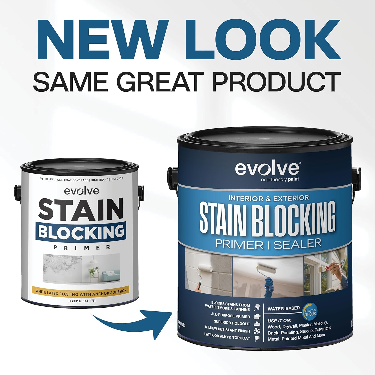 Evolve Stain Blocking Primer & Sealer, 5 Gallon – Interior & Exterior, Multi-Surface, High-Performance Stain & Odor Blocker, Excellent Adhesion, Low VOC, Fast Drying