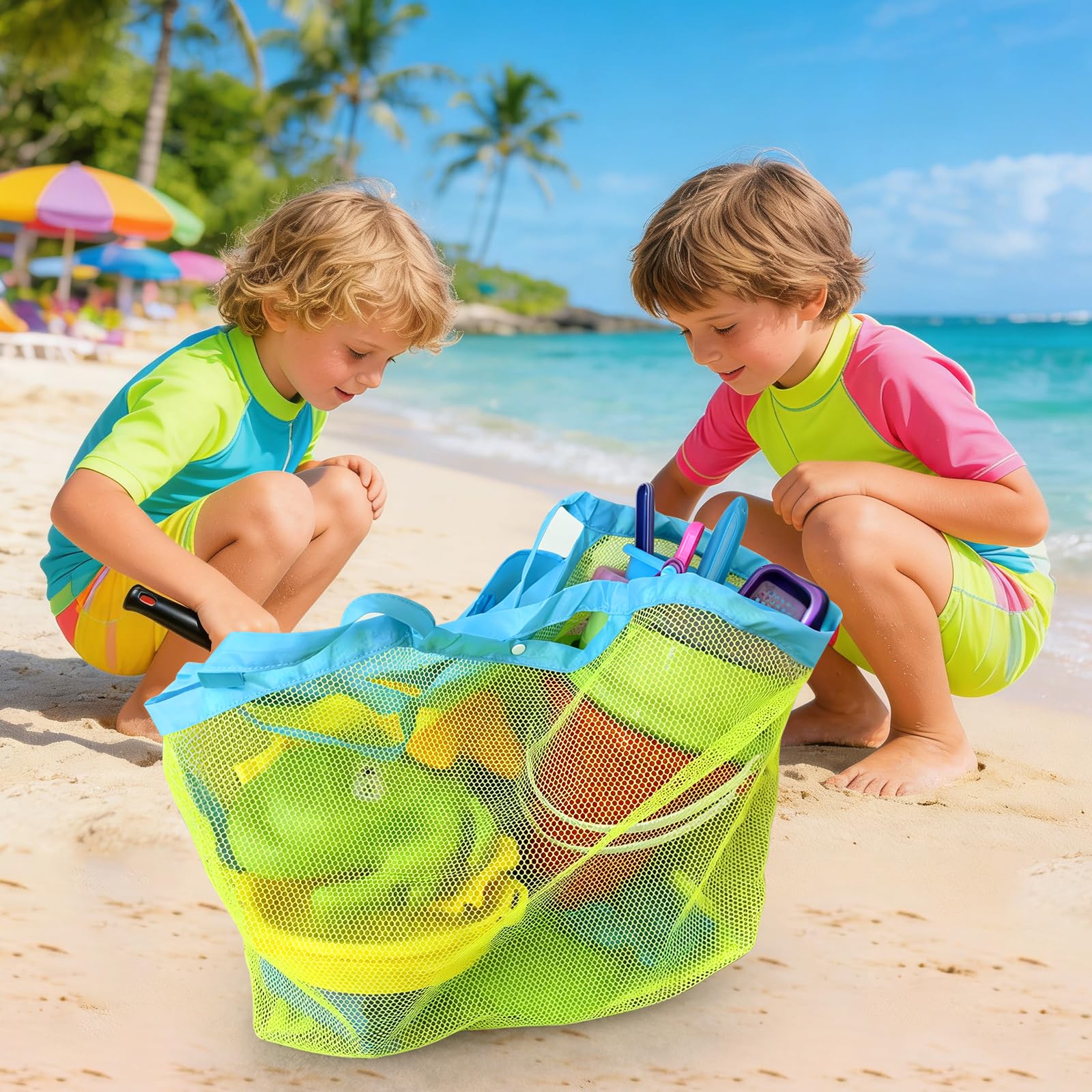 Sandspielzeug Tasche Groß, Netztasche Sand-spielzeug, Strandtasche Kinder, Netz Strandtasche, für Pool, Strand, Reisen, Aufbewahren von Sandspielzeug & Strandspielzeug (grüne） Küche, Haushalt & Wohnen