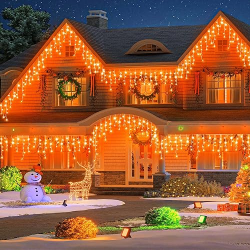 Miniatura 23 de Luces de Navidad de carámbano para exteriores, 33 pies, 400 luces LED de carámbano para exteriores con 75 gotas, luz de Navidad impermeable