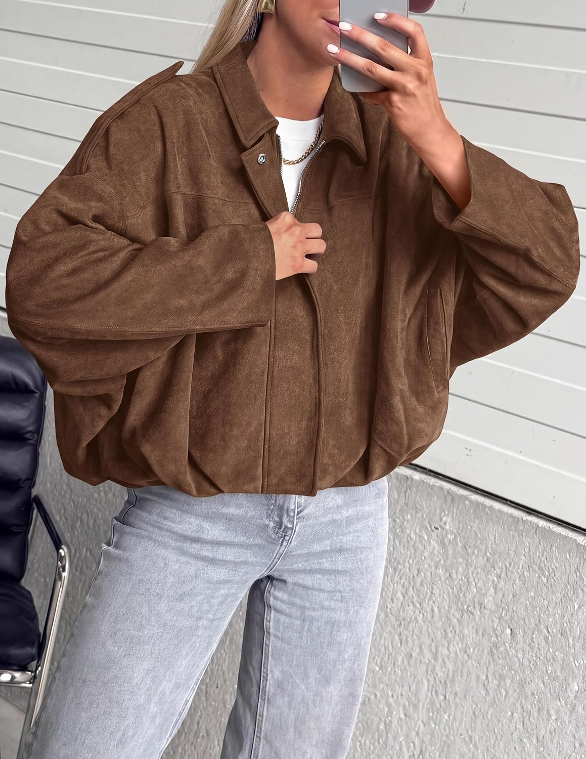 PRETTYGARDEN Faux Suede Jacket Women Fall Cropped Western Bomber Jacket