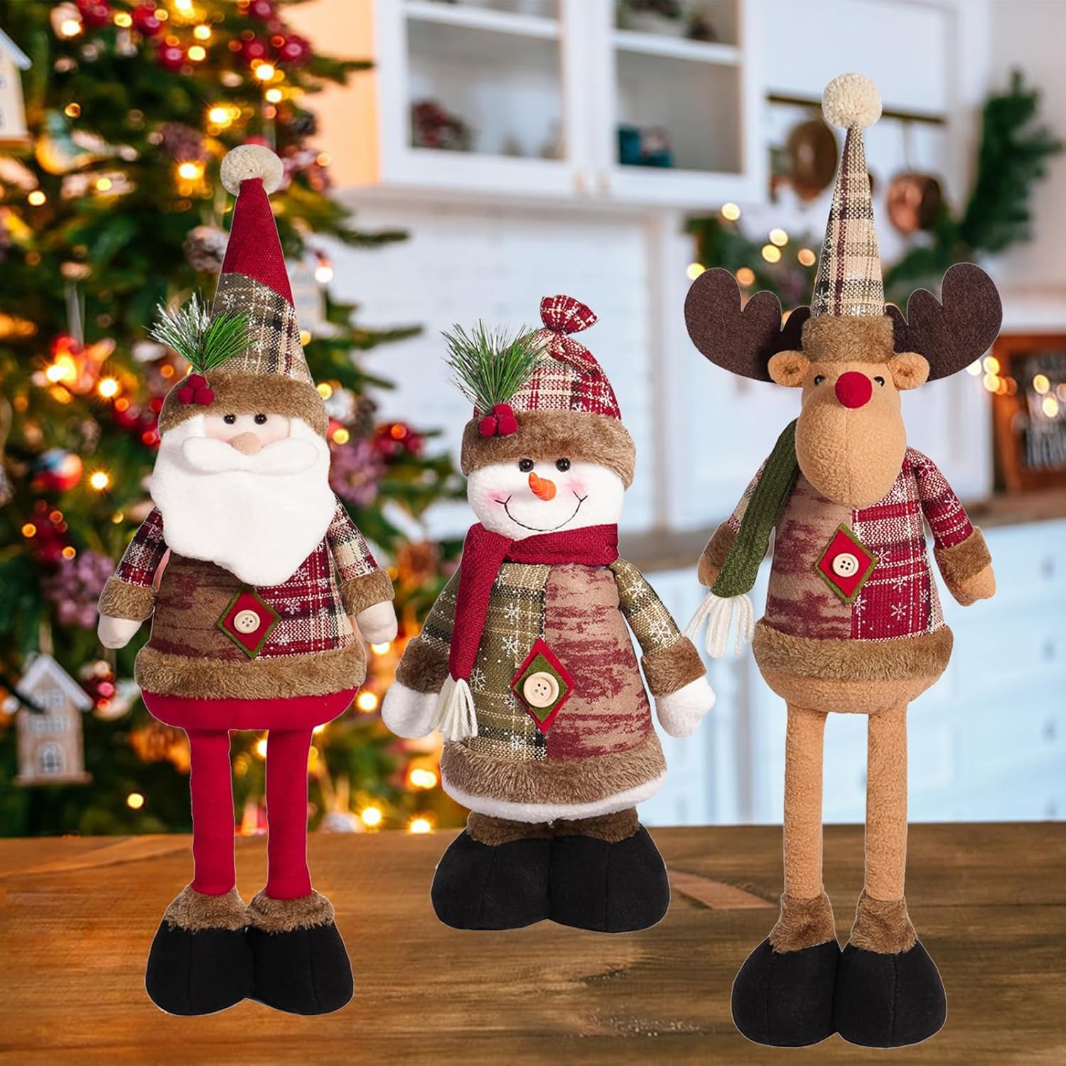 Christmas Retractable Long Legs Large Gnome, Handmade Xmas Doll Figurine Ornaments for Party, Santa Plush Standing Decorations, Holiday Decor Gifts (deer)