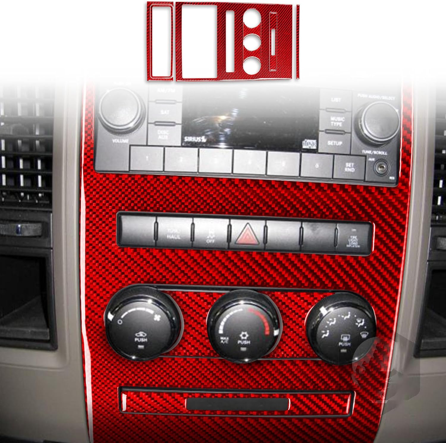 Car Red Carbon Fiber Accessories Center Control Panel Kit 7pcs Protective Cover Sticker Compatible with Dodge Ram 1500 2009 2010 2011 2012