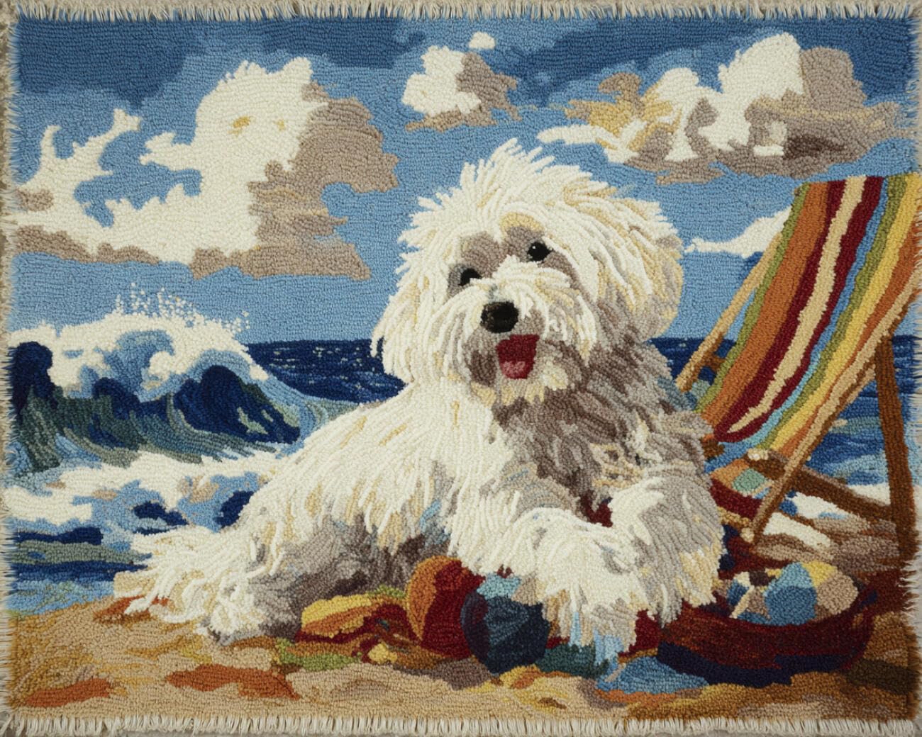 AMBATTERY Large Rug Making Kit Dogs and Beach Chairs 90x120cm