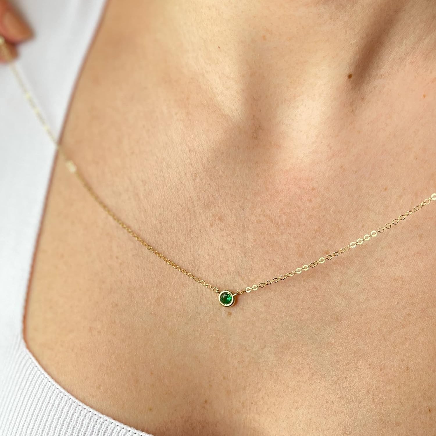 14k Gold Round Solitaire Diamond Choker Pendant Gemstone Necklace for Women Girls, Birthstone Necklace, Fine Jewelry Gift for Birthday Mother’s Day Christmas Wedding