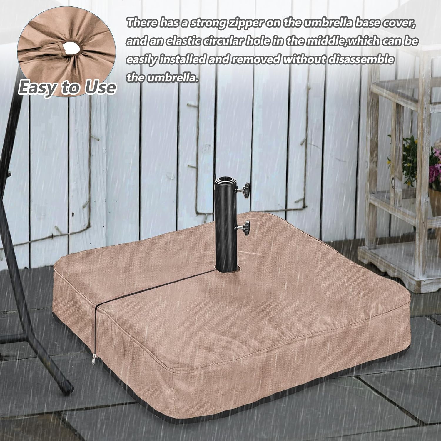 Patio Umbrella Base Cover,Heavy Duty 600D Waterproof Anti-UV Outdoor Square Umbrella Stand Base Covers,Cover Only,Khaki,36" L x 36" W x 8.5" H