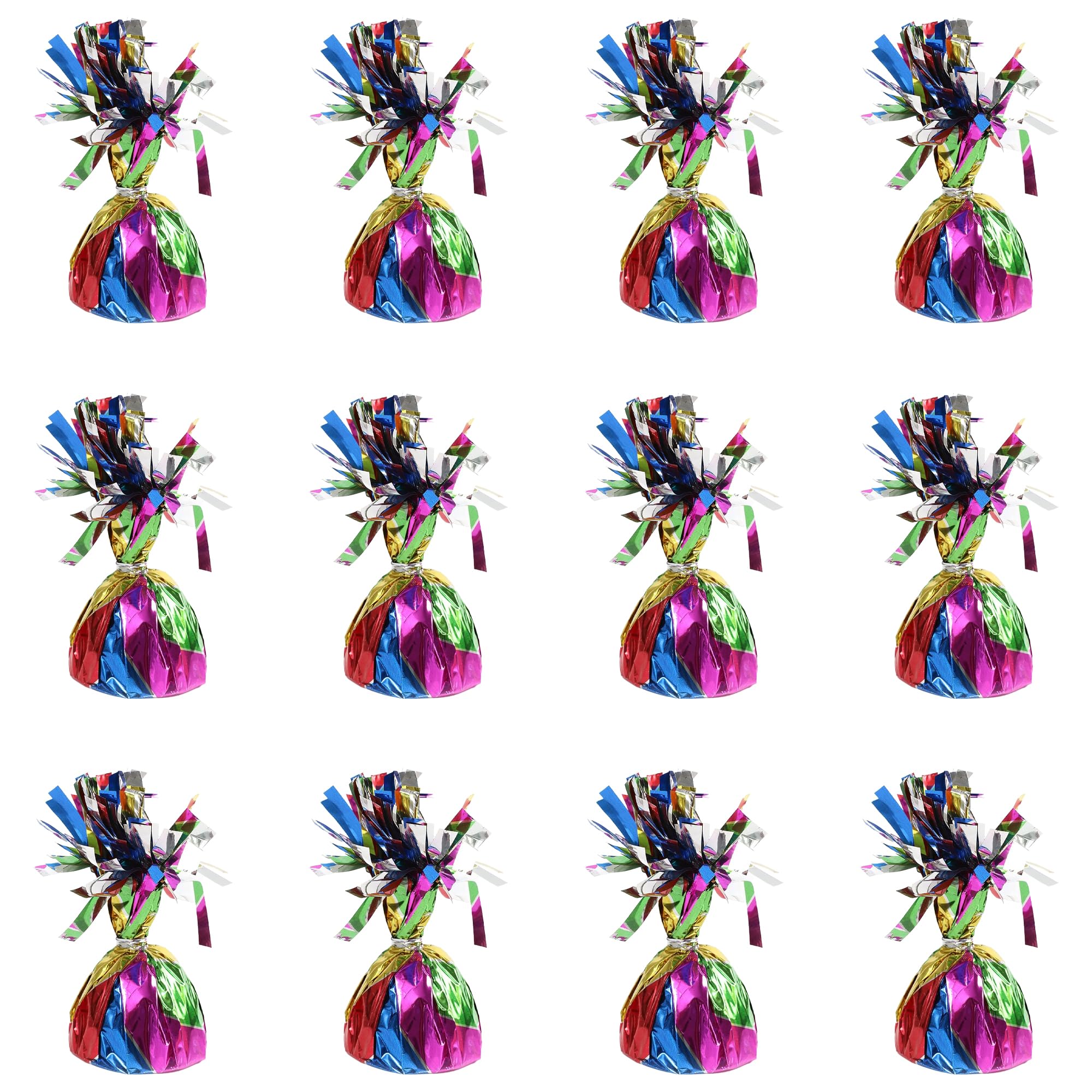 Foil Balloon Weights for Helium Balloons in Rainbow Foil - 12x 160g Heavy Balloon Weights Birthday Party Wedding Celebration Décor with Tassles