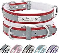 Vista 10 de Collar de perro de cuero reflectante personalizado con forro cálido, collar de perro personalizado con placa de nombre grabada para perros y gatos