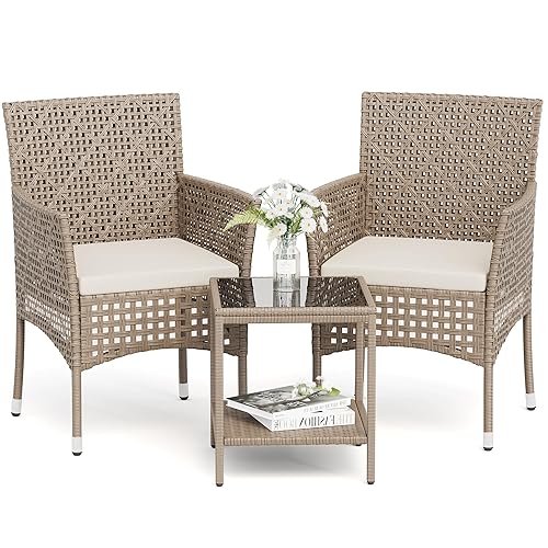 Patio Furniture Set 3 Pieces Outdoor Wicker Chairs Set of