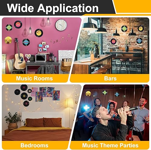 Miniatura 6 de uxcell 20 discos de vinilo decorativos de 5.5 pulgadas, 16 diseños, cubierta de álbum de CD falsos para fiestas de rock and roll, comedor,
