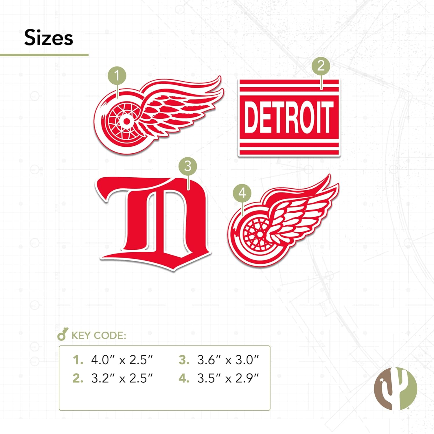 Desert Cactus Detroit Red Wings Team NHL National Hockey League Sticker Vinyl Decal Laptop Water Bottle Car Scrapbook (Vintage Sheet) - Image 2