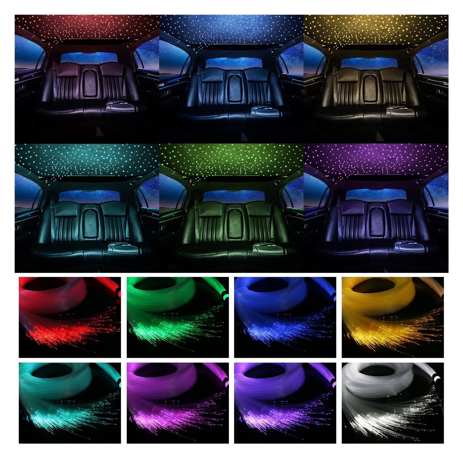 Dc12v 6w rgb Luces de estrella del techo coche DIRIGIÓ Kits luz fibra óptica mezclado380-460pcs con toque RF Alta Eficiencia(0.75mm 200pcs 2m)