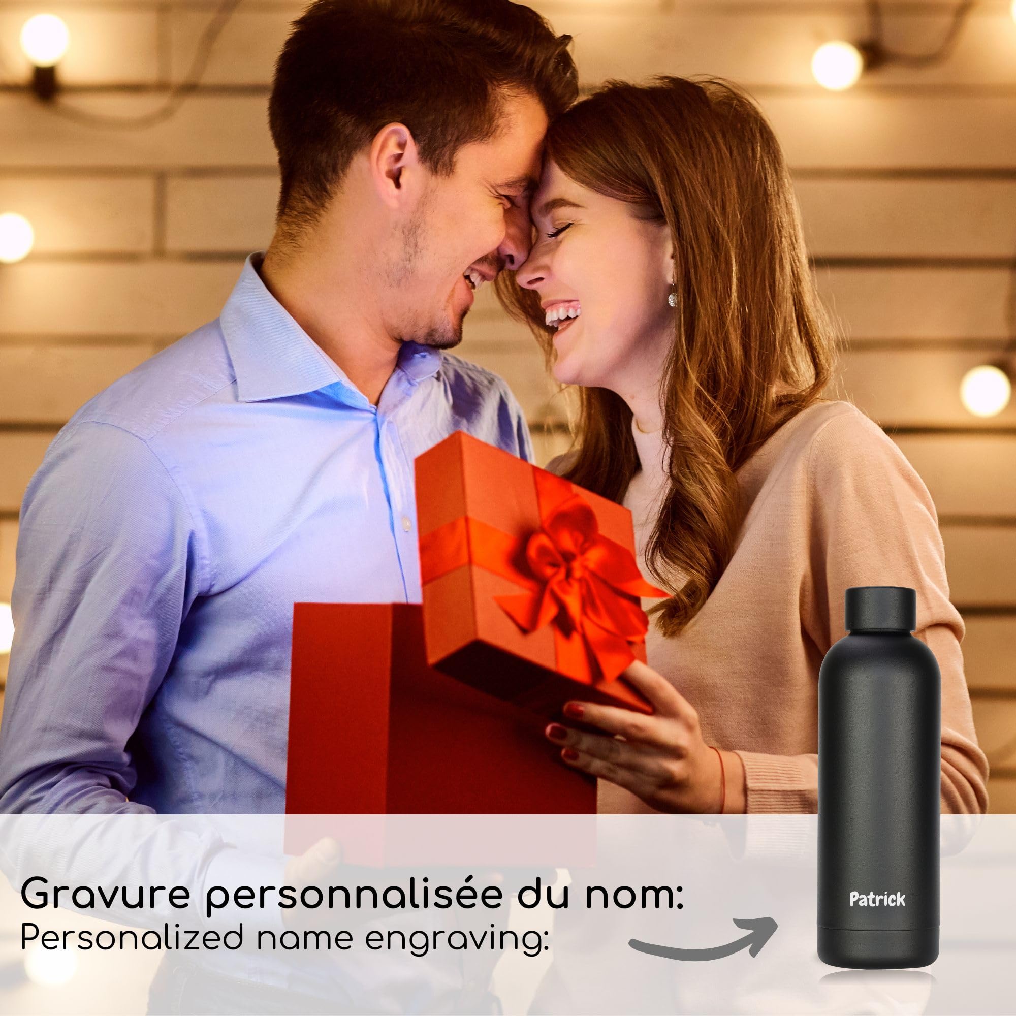 Milu Gourde Isotherme - Bouteille Isotherme 1L INOX Bouche Standard Étanche Sport Sans BPA - Brosse Nettoyage Incluse (Gravure, 1000ml)